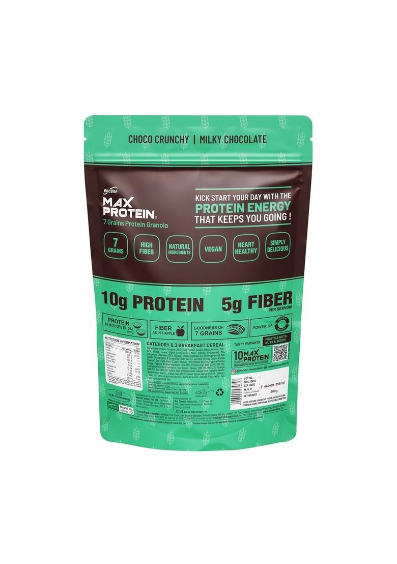 Ritebite Max Protein Granola Choco Crunchy 500G | 7 Grains| 10G Protein| 5G Fiber| Natural Ingredients| Breakfast Granola| Simply Delicious| Vegan