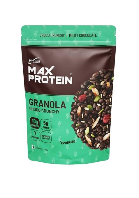 Ritebite Max Protein Granola Choco Crunchy 500G | 7 Grains| 10G Protein| 5G Fiber| Natural Ingredients| Breakfast Granola| Simply Delicious| Vegan