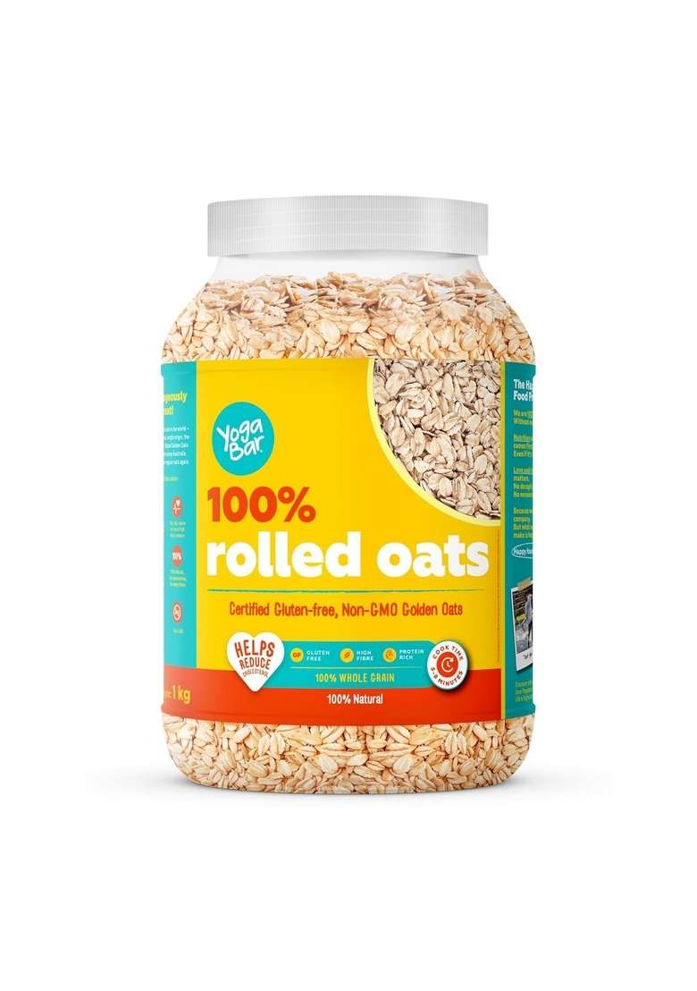 Yogabar 100% Rolled Oats 1 Kg Jar | Premium Golden Rolled Oats, Gluten Free With High Fibre, Non Gmo | Healthy Food With No Added Sugar | Diet Food For Weight Management - Indya
