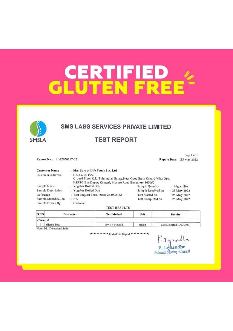 Yogabar 100% Rolled Oats 1 Kg Jar | Premium Golden Rolled Oats, Gluten Free With High Fibre, Non Gmo | Healthy Food With No Added Sugar | Diet Food For Weight Management - Indya