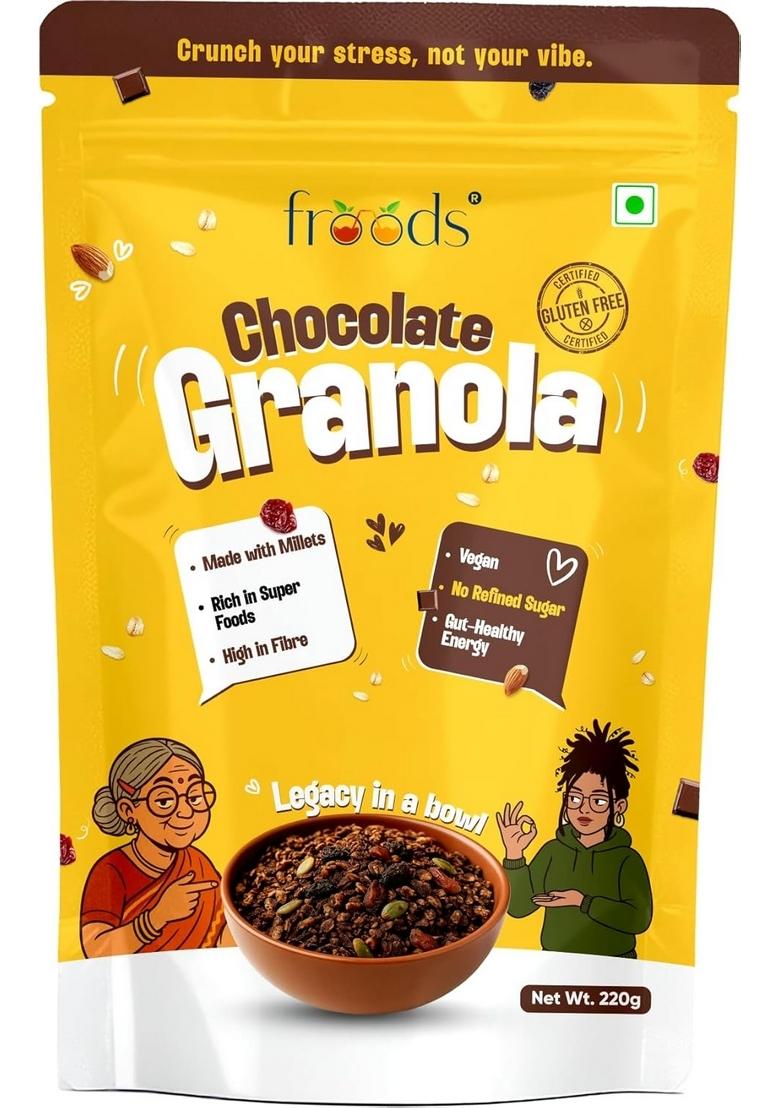 Froods Chocolate Granola 220G | Made With Millets | High Fibre | Vegan & Gluten Free | No Refined Sugar | Rich In Superfoods | Gut-Healthy Energy Breakfast Cereal (Pack Of 1)