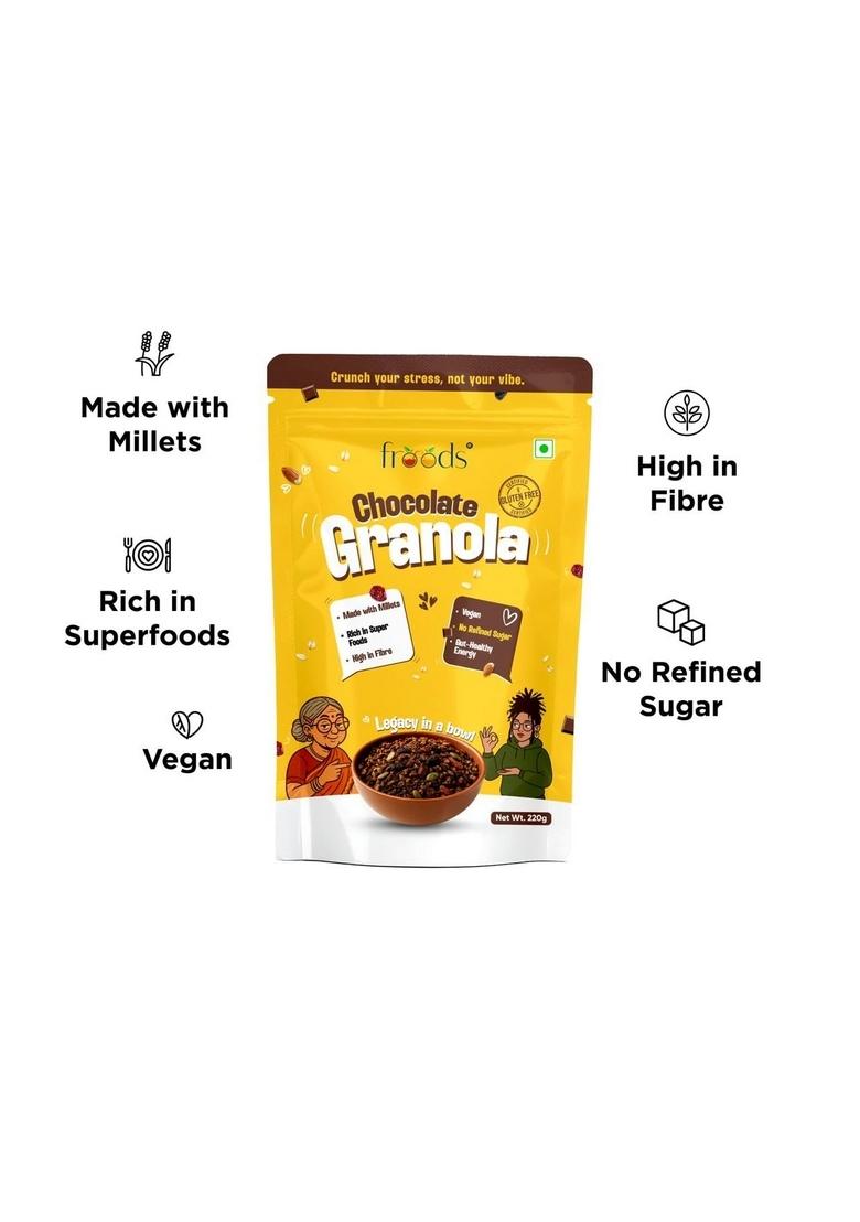 Froods Chocolate Granola 220G | Made With Millets | High Fibre | Vegan & Gluten Free | No Refined Sugar | Rich In Superfoods | Gut-Healthy Energy Breakfast Cereal (Pack Of 1)
