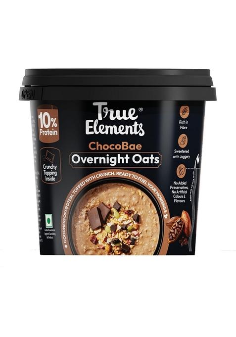 True Elements Overnight Oats Choco Bae | Ready-To-Eat Breakfast | High Protein, Fibre & Chocolate Flavour | Healthy Instant Oats Snack