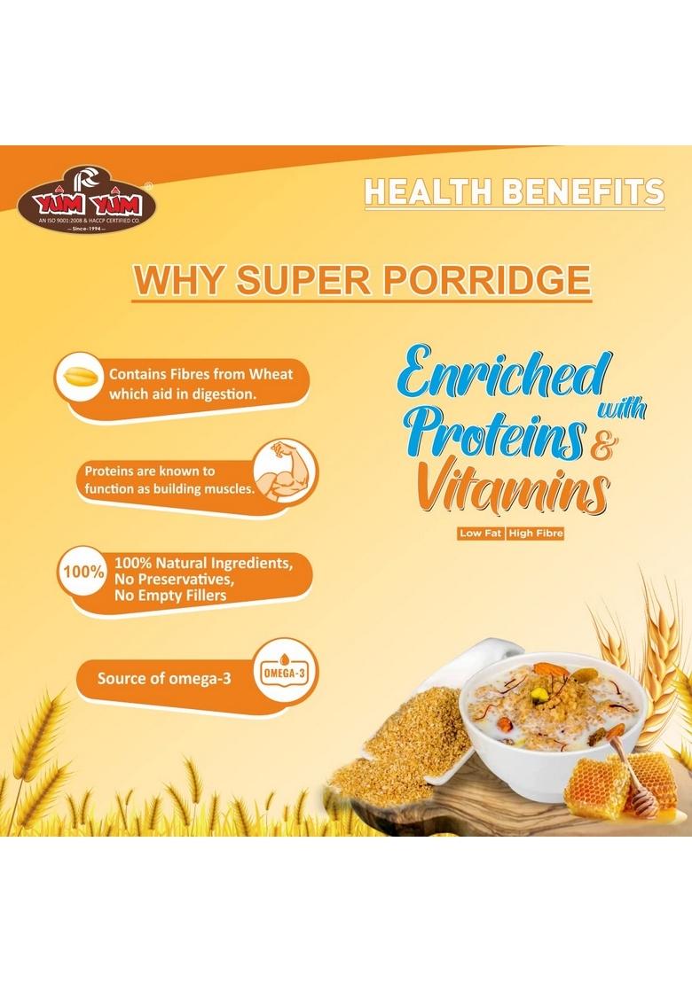 Yum Yum High Fiber Instant Roasted Porridge Honey Flavor With Proteins & Vitamins – 750Gm (Pack Of 1 Jar) Nutritious Breakfast Cereals, (Daliya/Dalia)