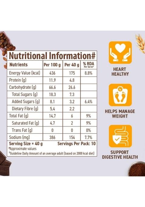 Bagrry'S Superfood Granola Belgian Dark Chocolate & Almonds 400G | 40% Oats & Quinoa Flakes | 100% Natural Cocoa | Plant-Based | High Fibre & Protein Crunchy Breakfast Cereal | Multigrain Cereal | 100% Baked Granola | No Palm Oil