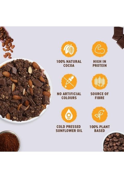 Bagrry'S Superfood Granola Belgian Dark Chocolate & Almonds 400G | 40% Oats & Quinoa Flakes | 100% Natural Cocoa | Plant-Based | High Fibre & Protein Crunchy Breakfast Cereal | Multigrain Cereal | 100% Baked Granola | No Palm Oil