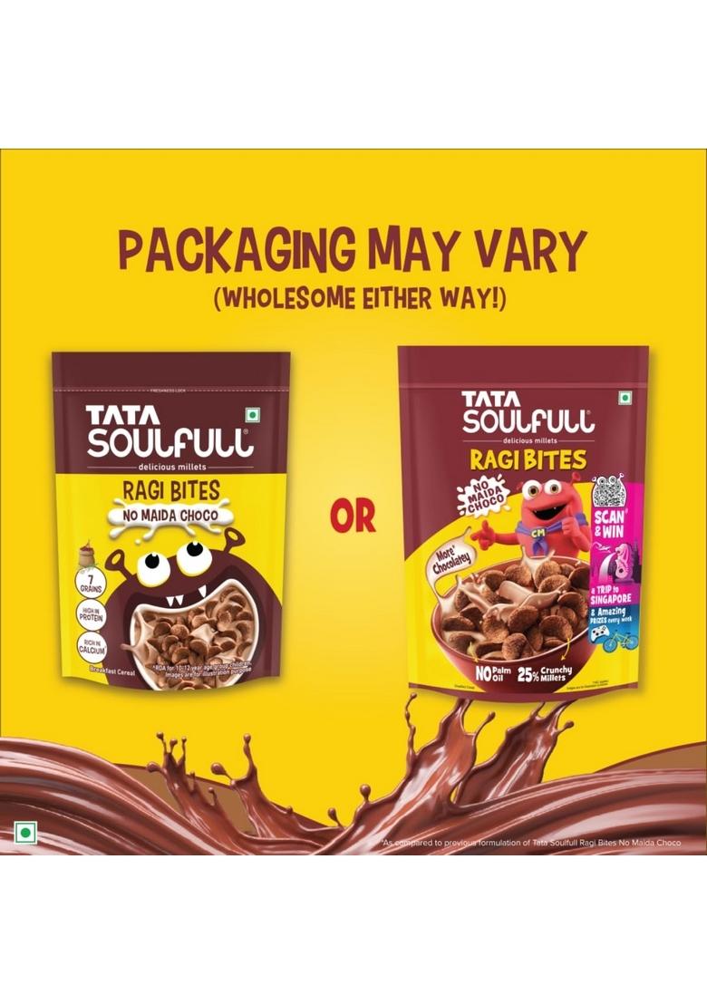 Tata Soulfull Ragi Bites No Maida Choco, Yummy Chocolatey, 375G, Delicious Millets, 7 Grains, High In Protein, Rich In Calcium, Breakfast Cereals