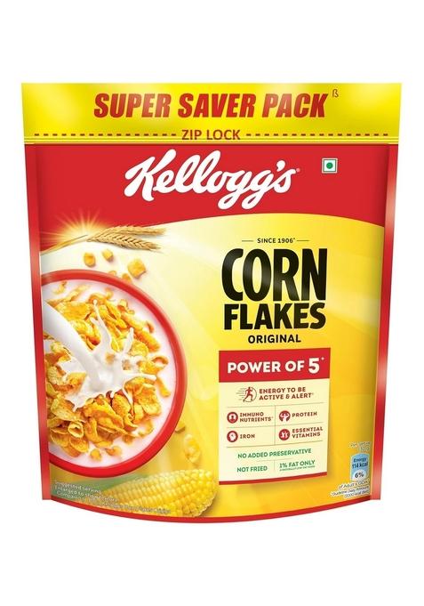 Kellogg'S Corn Flakes Original | Power Of 5: Energy, Protein, Iron, Vitamins B1, B2, B3 & C| Corn Flakes, Breakfast Cereal | Naturally Cholestrol Free875G/900G(Weight May Vary)