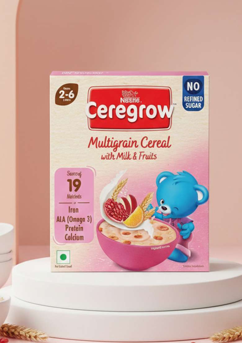 Ceregrow With No Refined Sugar | Multigrain Cereal With Milk & Fruits | With Iron, Omega 3, Protein, Calcium | 19 Nutrients | 300G, Bag-In-Box Pack - Indya