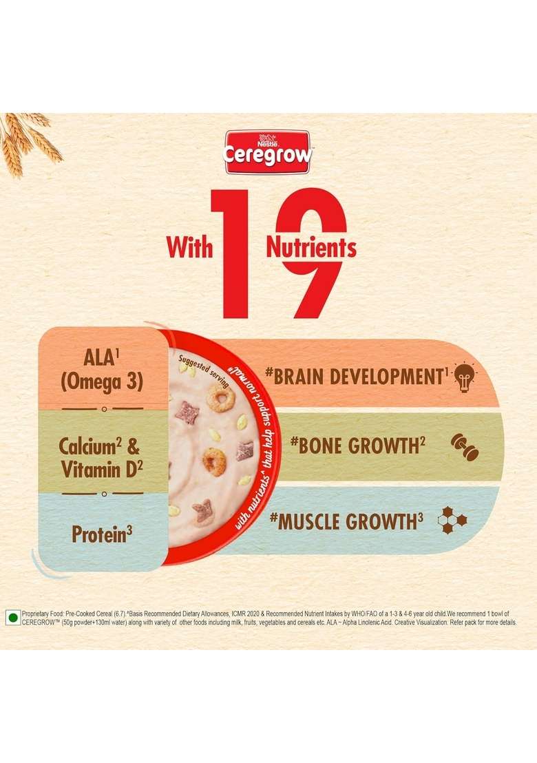 Ceregrow With No Refined Sugar | Multigrain Cereal With Milk & Fruits | With Iron, Omega 3, Protein, Calcium | 19 Nutrients | 300G, Bag-In-Box Pack - Indya