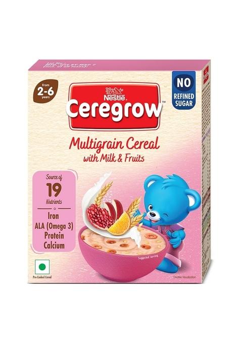Ceregrow With No Refined Sugar | Multigrain Cereal With Milk & Fruits | With Iron, Omega 3, Protein, Calcium | 19 Nutrients | 300G, Bag-In-Box Pack