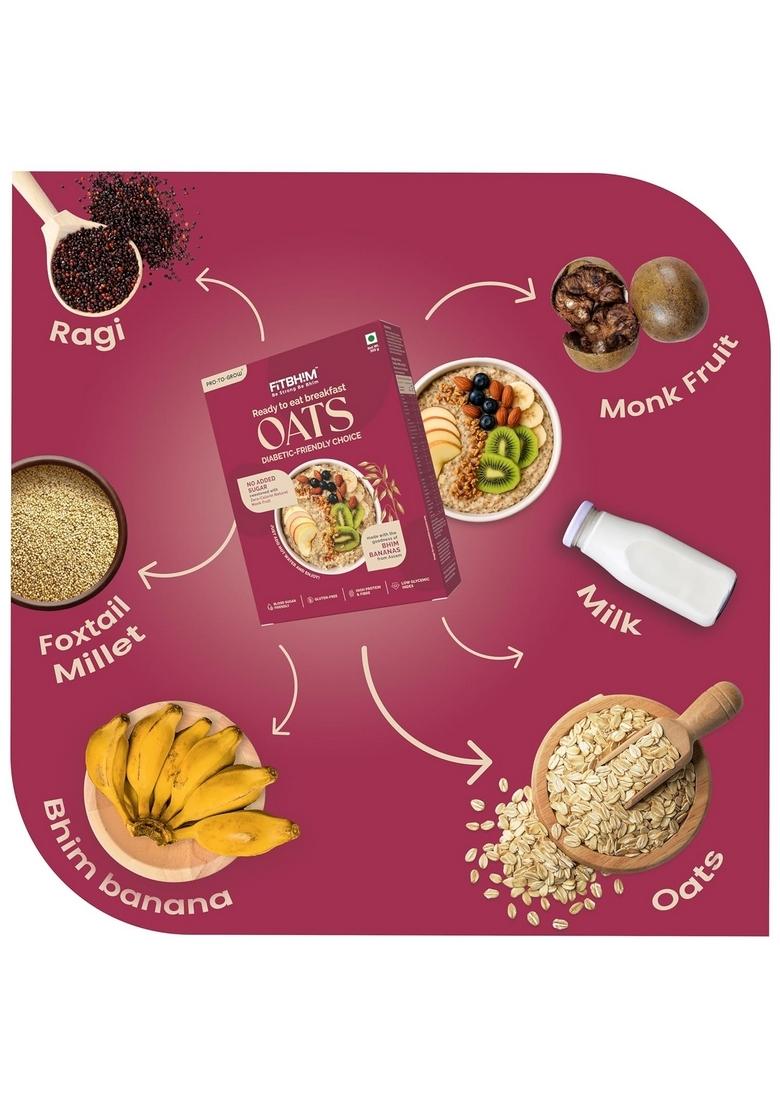 Pro To Grow Fitbhim Diabetic Friendly Oats For Adults 300G | Enriched With Bhim Bananas, Millets & Monk Fruit | Zero Added Sugar, High Fibre, Low Gi & Gluten-Free