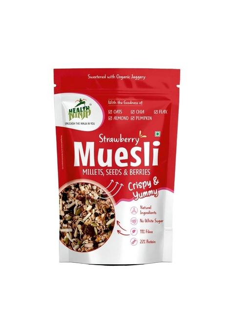Health Ninja Strawberry Muesli | High Protein Breakfast Cereal | Oats, Almonds, Chia, Flax & Pumpkin Seeds | 900 G (B0F8Vkx3Y3, Strawberry)