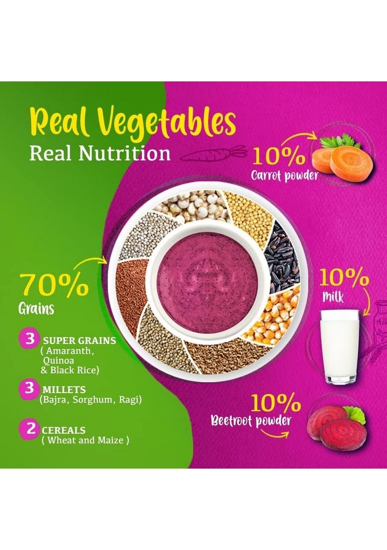 Manna Health Mix Instant Multigrain Cereal, Beetroot & Carrot With Milk.Made With Real Vegetables And 8 Super Grains And Millets. No Added Sugar, No Artificial Color, Flavors 200G