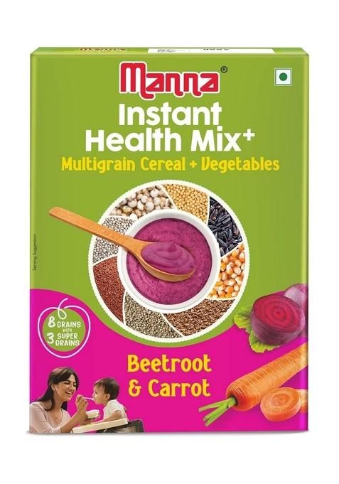 Manna Health Mix Instant Multigrain Cereal, Beetroot & Carrot With Milk.Made With Real Vegetables And 8 Super Grains And Millets. No Added Sugar, No Artificial Color, Flavors 200G