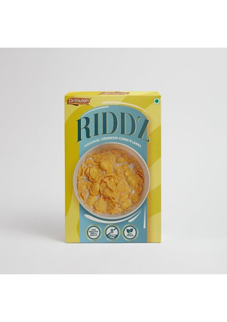 Dr. Gluten Riddz Original Crunchy Corn Flakes 400 Gms | Gluten Free & Wheat Free | High In Dietary Fiber, Iron & Vitamins | Vegan | No Added Colours & Flavours | Breakfast Cereal
