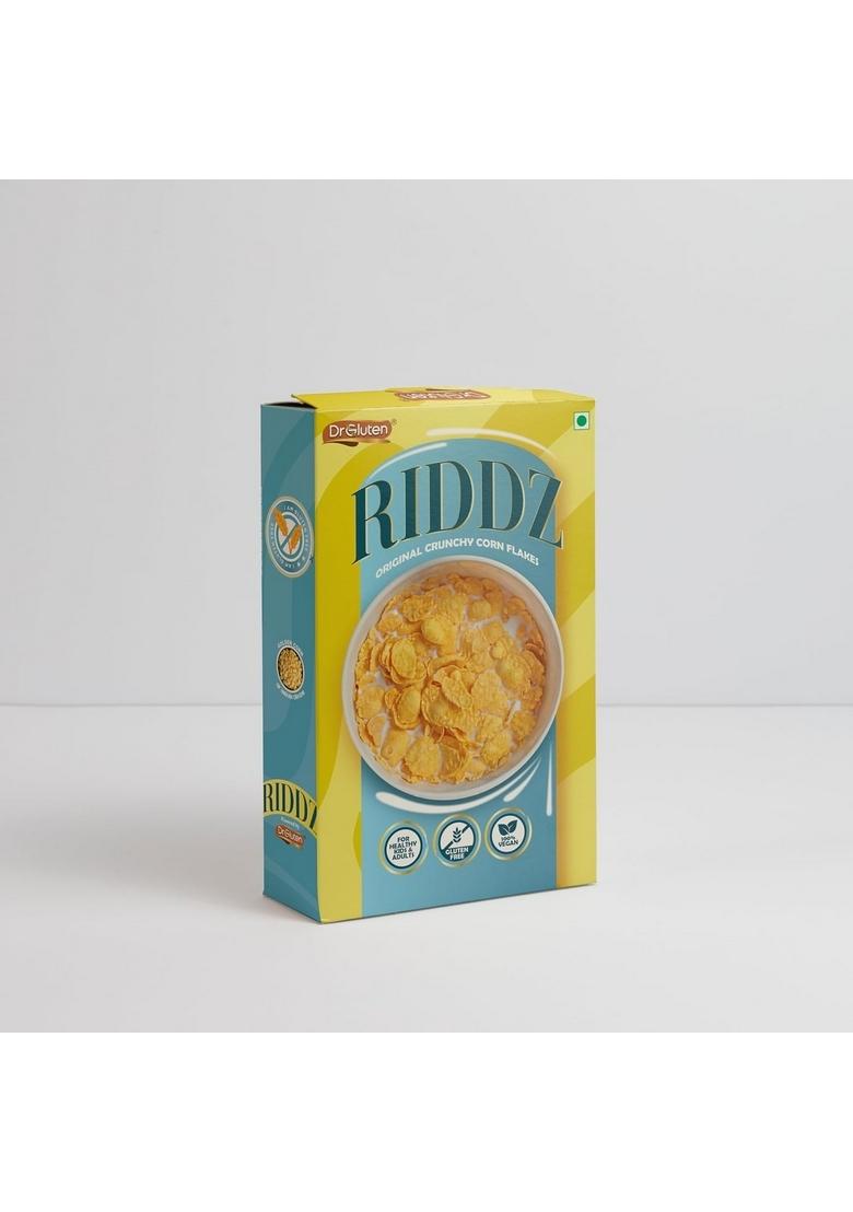 Dr. Gluten Riddz Original Crunchy Corn Flakes 400 Gms | Gluten Free & Wheat Free | High In Dietary Fiber, Iron & Vitamins | Vegan | No Added Colours & Flavours | Breakfast Cereal