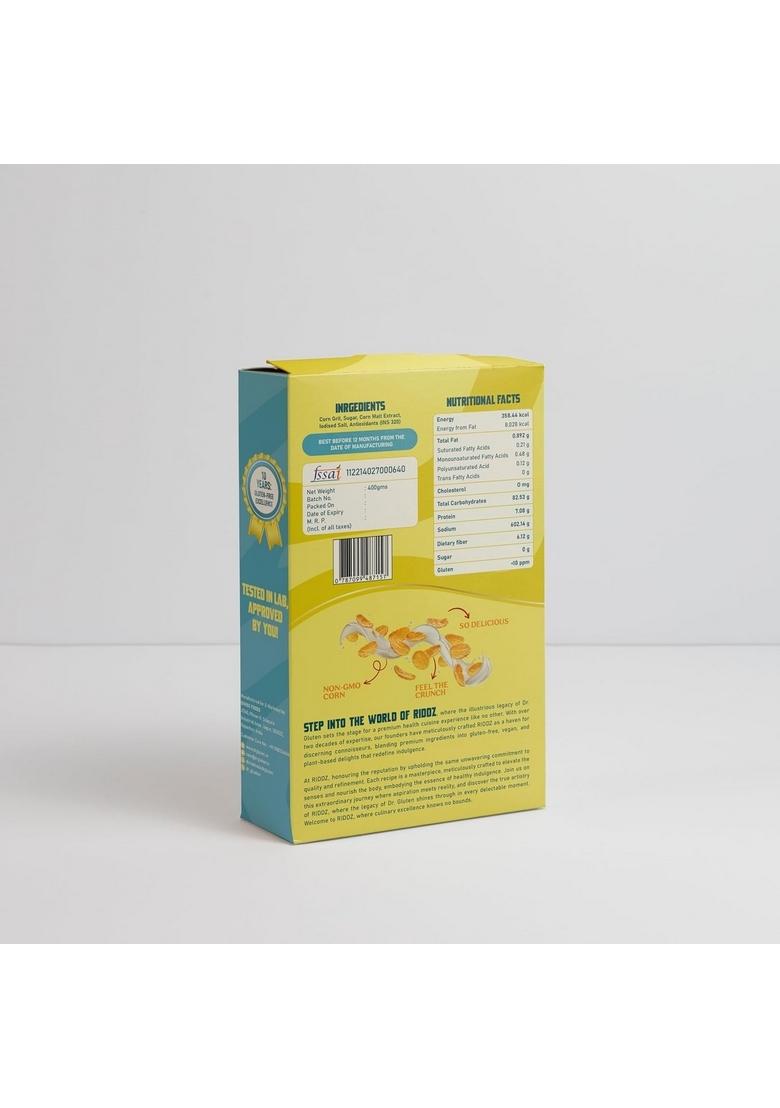 Dr. Gluten Riddz Original Crunchy Corn Flakes 400 Gms | Gluten Free & Wheat Free | High In Dietary Fiber, Iron & Vitamins | Vegan | No Added Colours & Flavours | Breakfast Cereal