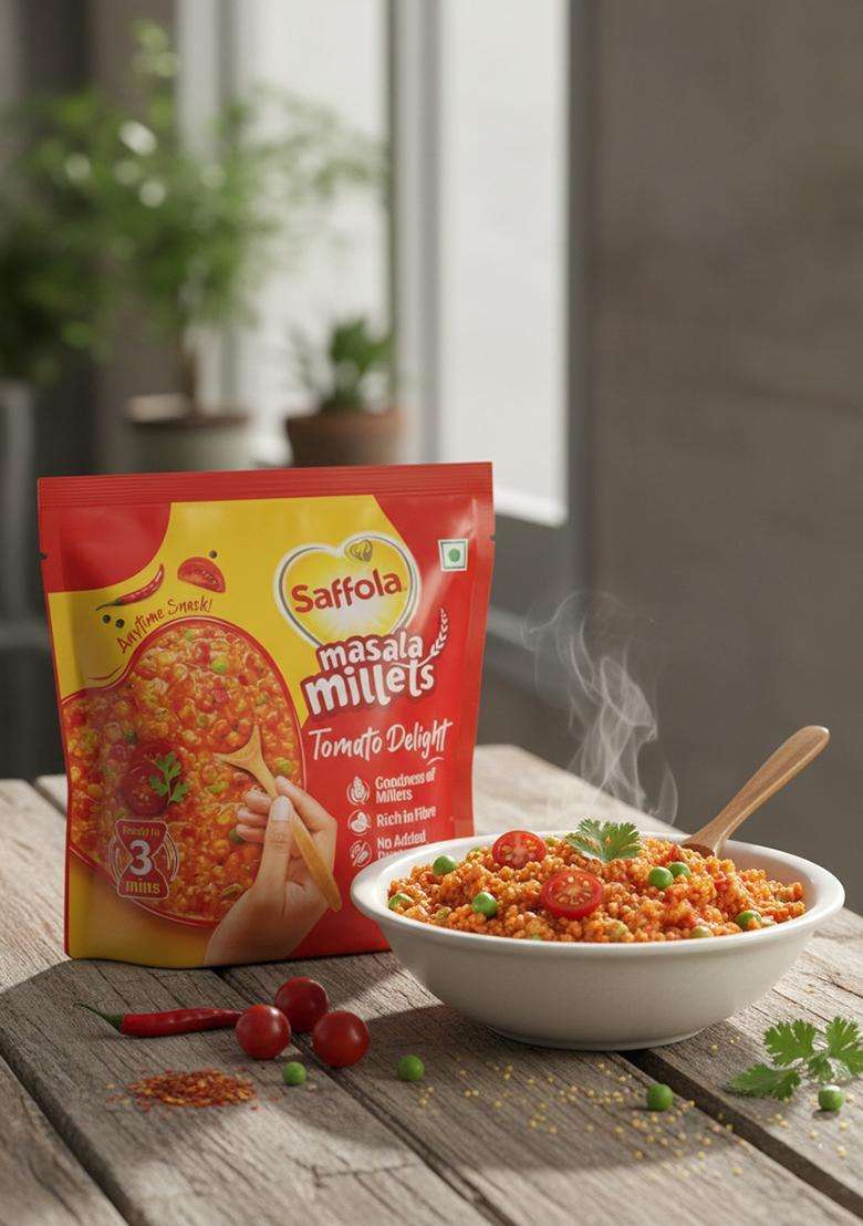 Saffola Masala Millets Tomato Delight| Lower In Calories, Rich In Fibre | Yummy Millets For Happy Tummy, 35G - Indya
