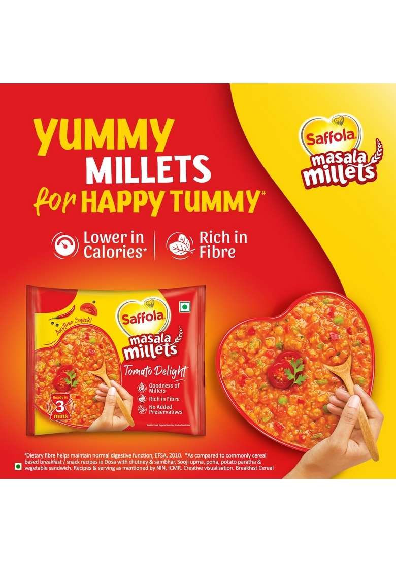 Saffola Masala Millets Tomato Delight| Lower In Calories, Rich In Fibre | Yummy Millets For Happy Tummy, 35G - Indya