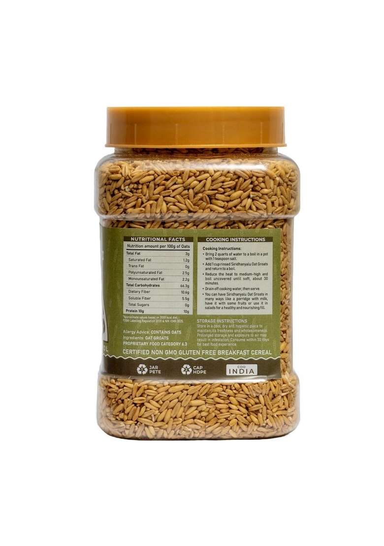 Siridhanyalu Natural Oat Groats | High-Fiber Whole Grain | Gluten-Free, No Preservatives, Vegan Superfood | Nutrient-Rich & Healthy Choice For Breakfast, Cooking & Baking | 900G Pack - Indya