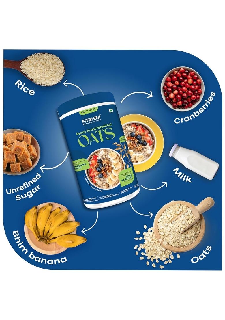 Protogrow Fitbhim Ready To Eat Jaggery Oats For Breakfast 300G | Enriched With Bhim Banana High In Protein & Fiber | Ideal For Kids (3+ Years) & Adults | Supports Weight Management & Heart Health