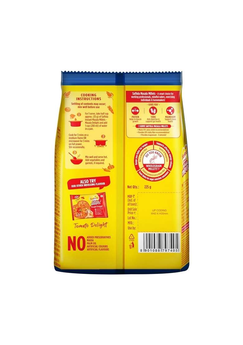 Saffola Masala Millets Masala Delight | Lower In Calories, Rich In Fibre | Yummy Millets For Happy Tummy, 225G - Indya