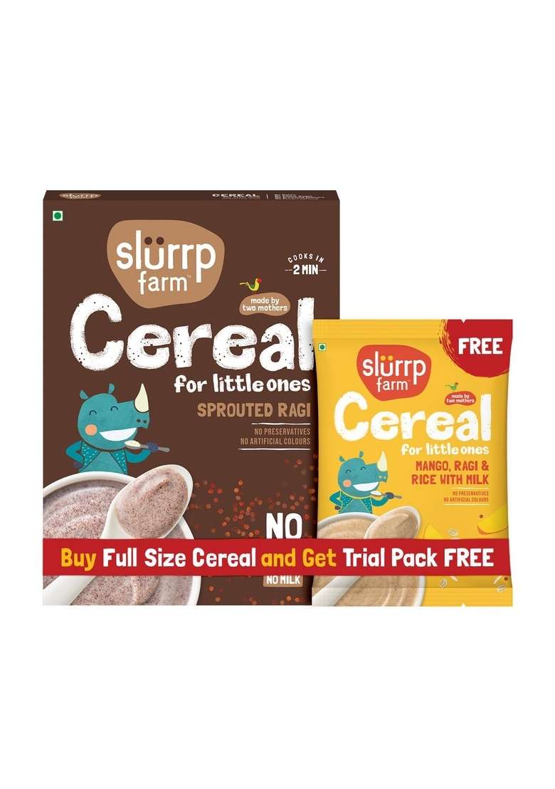 Slurrp Farm No Added Sugar, No Salt, Sprouted Ragi Powder | 100% Natural Ragi Flour | Free Mango Cereal Trial Pack | 250G + Free 50G - Indya