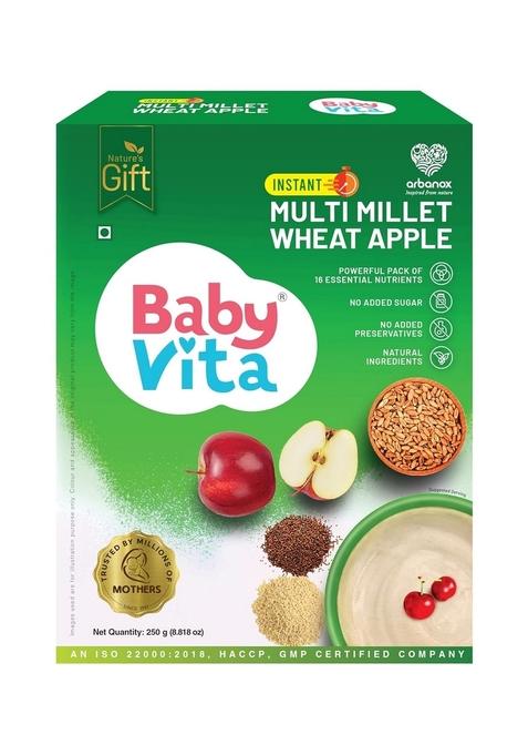 Babyvita Multi Millet Wheat Apple Powder - 100% Natural | No Added Salt, Sugar, Chemicals, Or Preservatives | Nourishing & Easy-To-Digest Meal | Wholesome Energy Booster | 250G