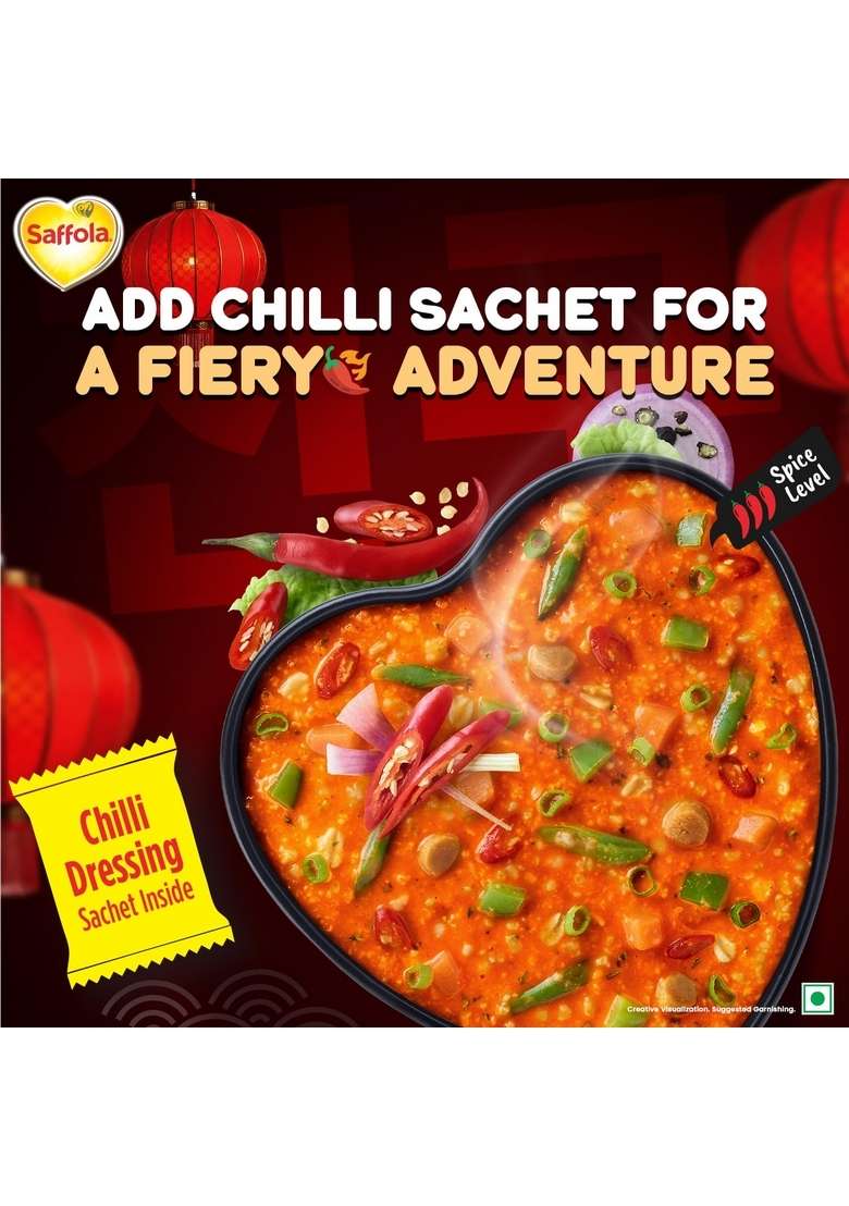 Saffola Korean Cuppa Oats, Fiery Hot, With Chilli Dressing Sachet, No Added Preservatives, Ready In 4 Mins, 56G - Indya