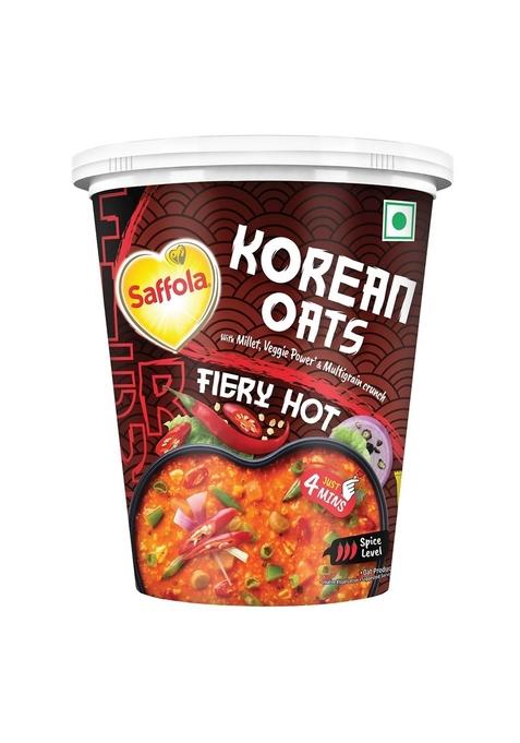 Saffola Korean Cuppa Oats, Fiery Hot, With Chilli Dressing Sachet, No Added Preservatives, Ready In 4 Mins, 56G