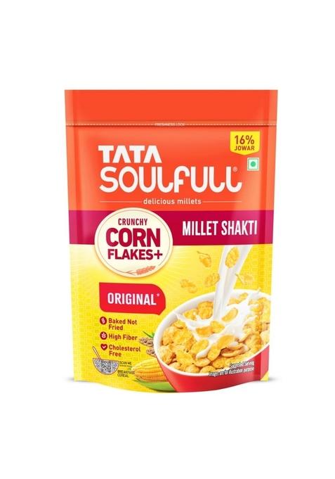 Tata Soulfull Corn Flakes+, Original*, Crunchy Corn & Millets, Baked Not Fried, Cholesterol Free, High Fiber, Wholesome Breakfast Cereal, Quick & Easy, 475G