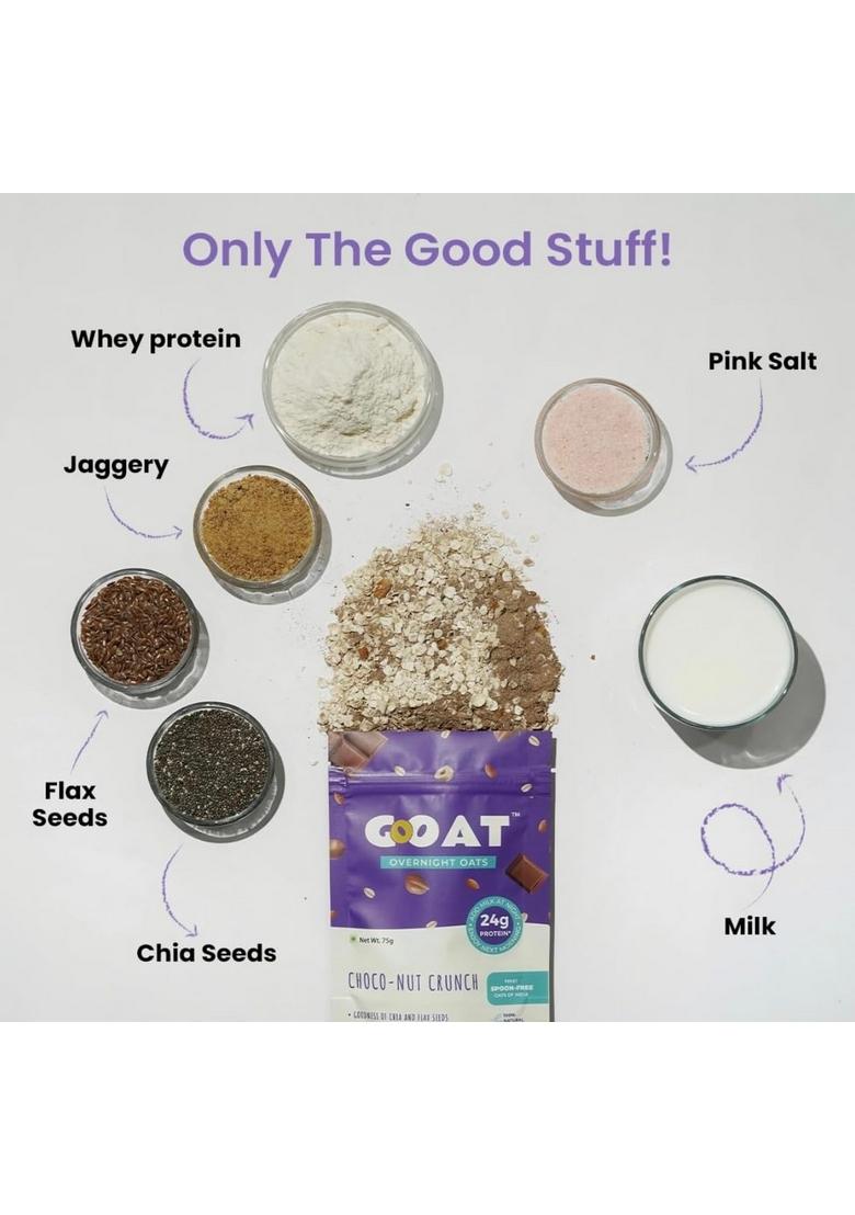 Gooat Overnight Oats 345G (Pack Of 5) | Assorted High Protein (24G & 17G) | Fiber-Rich, Gluten-Free, No Added Sugar | Instant Breakfast | Supports Weight Management & Muscle Recovery | Healthy Meal