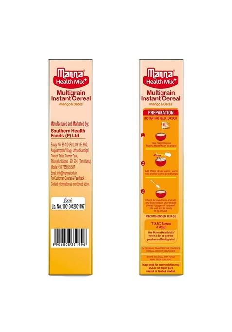 Manna Health Mix Instant Multigrain Cereal, Mango, Banana And Dates With Milk. Made With Real Fruits And 7 Supergrains And Millets. No Added Sugar, No Artificial Colour, Flavours 200G
