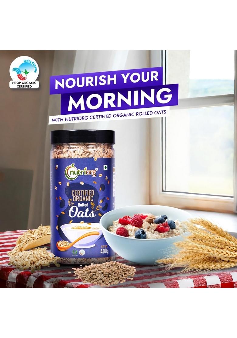 Nutriorg Rolled Oats 400G | Organic & Gluten Free | High Protein & Fibre Rich | Easy To Cook | Fitness Management