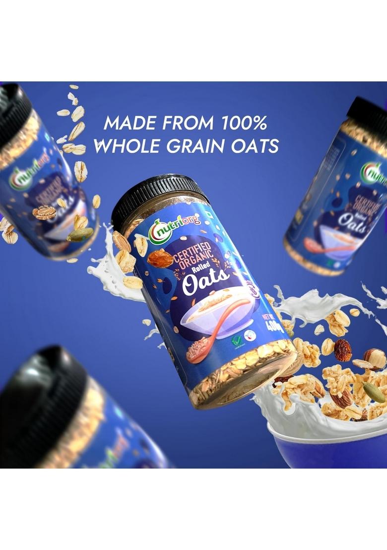 Nutriorg Rolled Oats 400G | Organic & Gluten Free | High Protein & Fibre Rich | Easy To Cook | Fitness Management