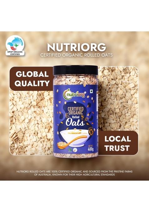 Nutriorg Rolled Oats 400G | Organic & Gluten Free | High Protein & Fibre Rich | Easy To Cook | Fitness Management