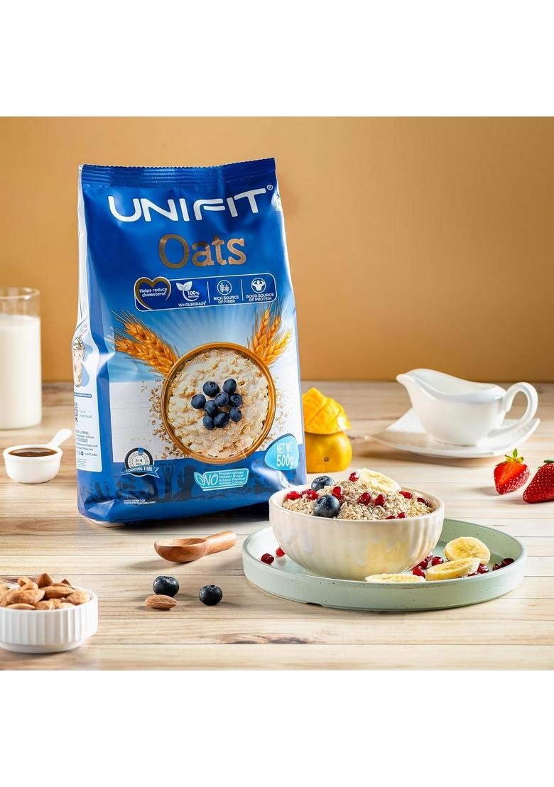 Unifit Oats 100% Natural Wholegrain | High Protein & Fibre | Diet Food | Oats For Weight Management & Reducing Cholesterol Rolled Oats 500G