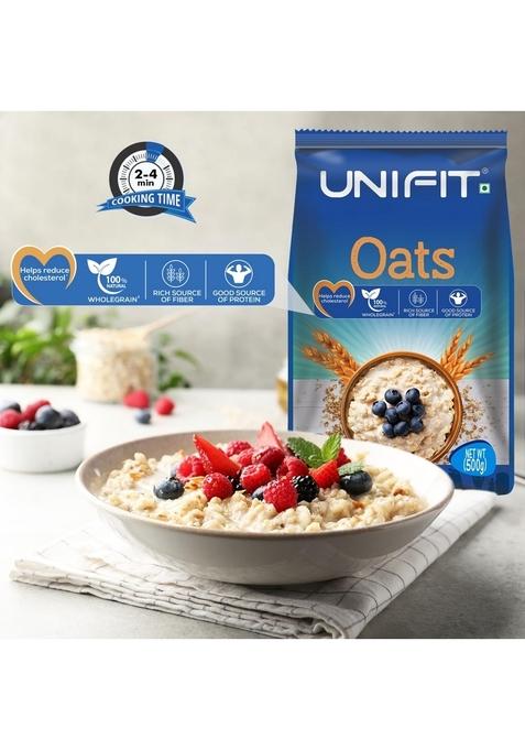 Unifit Oats 100% Natural Wholegrain | High Protein & Fibre | Diet Food | Oats For Weight Management & Reducing Cholesterol Rolled Oats 500G