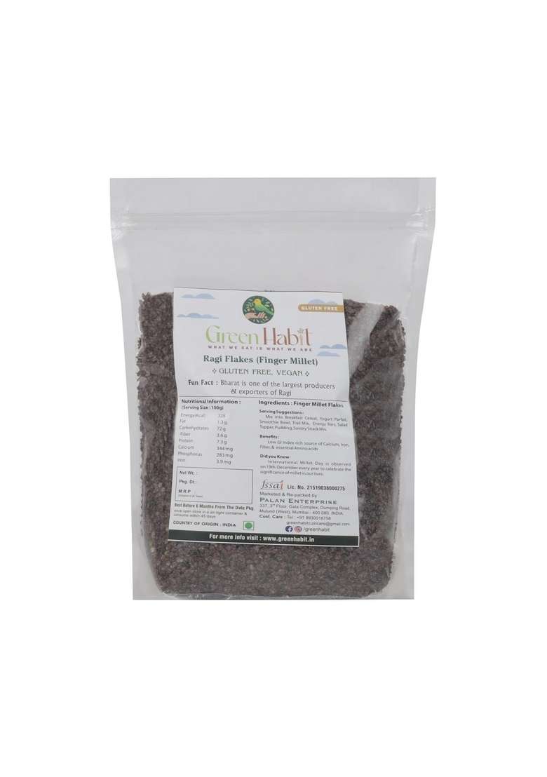 Greenhabit Ragi Flakes 500Gm - Nutritious And Gluten-Free Finger Millet Cereal A.K.A Nachini Poha - High Fiber Breakfast (Ragi Flakes, 500 Gm) - Indya