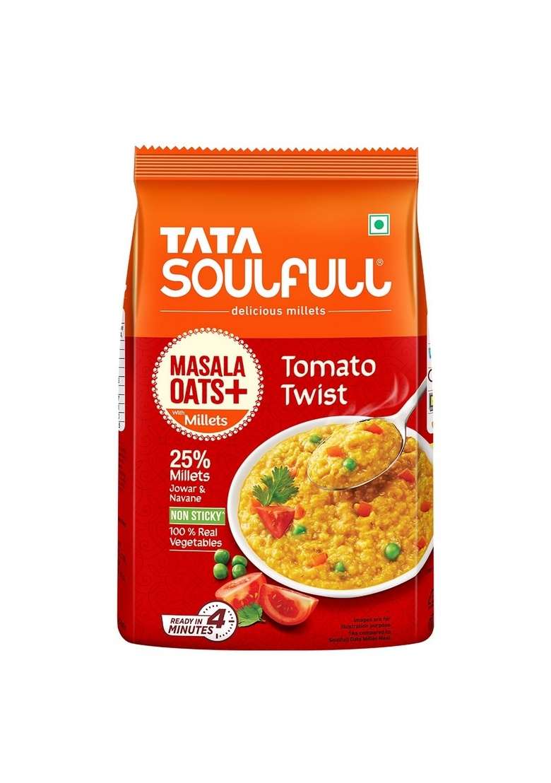 Tata Soulfull Masala Oats+, Tomato Twist, 500G, 25% Millets, Real Veggies, Healthy Evening Snack, Non Sticky - Indya