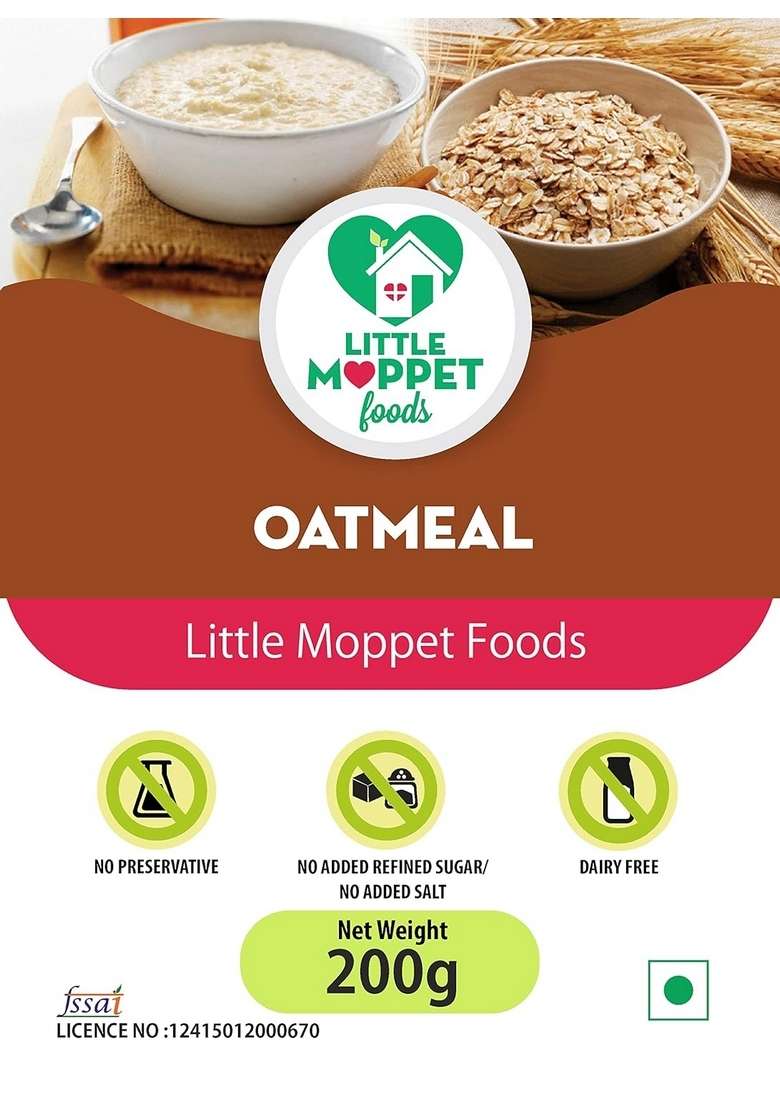 Little Moppet Foods Oatmeal 200G | Oats Porridge Mix No Sugar Salt Milk Chemicals Preservatives Breakfast Cereal Rich In Protein |Easily Digestible For Ones Made By A Doctor Mom - Indya