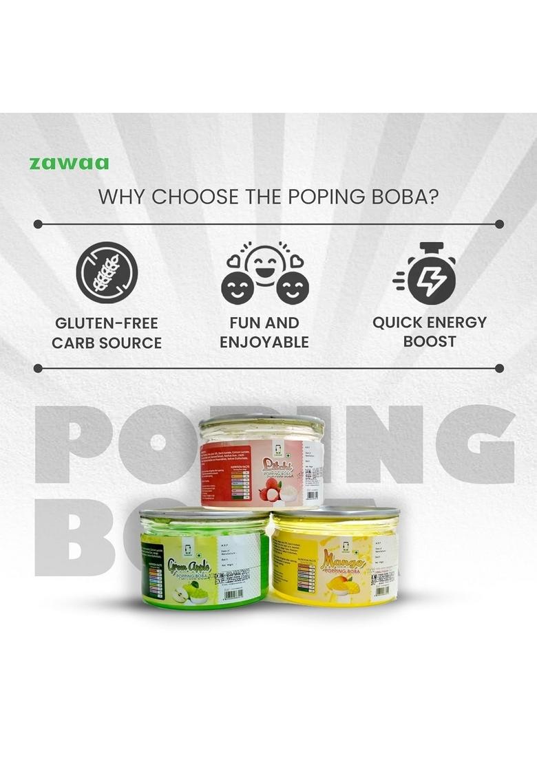 Zawaa Foods- Assorted Popping Boba (Green Apple, Mango, Litchi) | 100G Each (Pack Of 3) | Refreshing Popping Boba Pearls For Bubble Tea, Milkshakes, Ice Cream And Yogurt