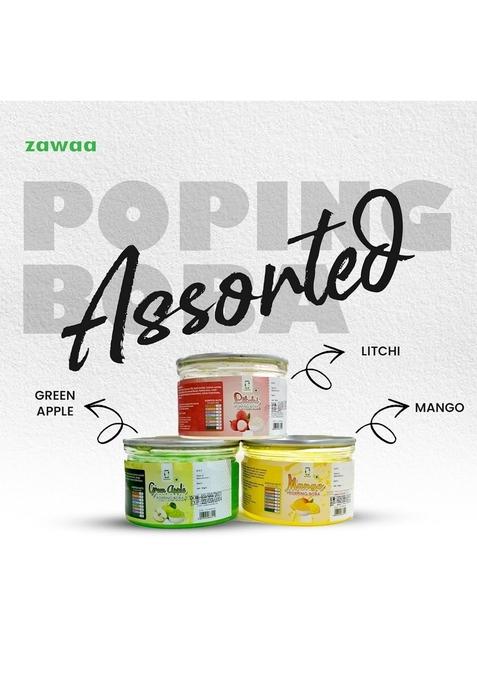 Zawaa Foods- Assorted Popping Boba (Green Apple, Mango, Litchi) | 100G Each (Pack Of 3) | Refreshing Popping Boba Pearls For Bubble Tea, Milkshakes, Ice Cream And Yogurt