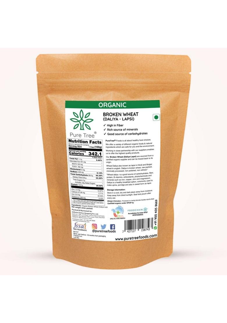 Pure Tree Certified Organic Wheat Daliya Lapsi | 850 G | Broken Bulgur Wheat | Godhuma Daliya | Gehoon | For Upma, Porridge, Khichdi