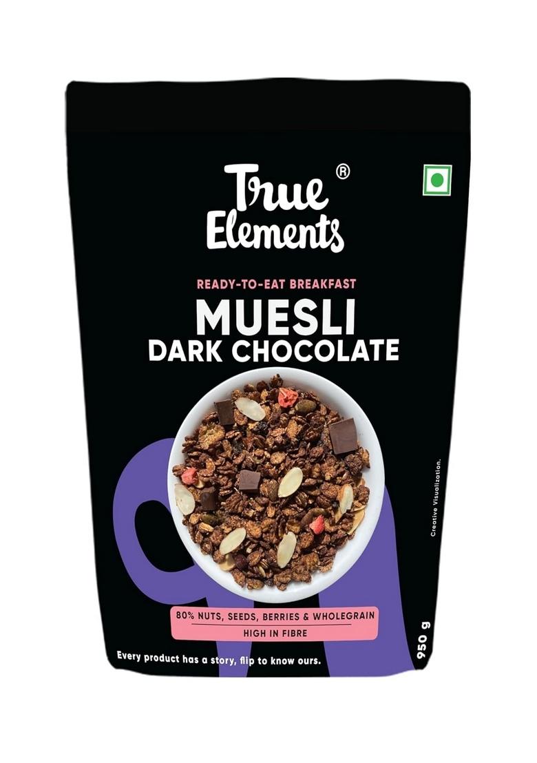 True Elements Dark Chocolate Muesli, Ready-To-Eat Breakfast Cereal, High In Fiber, With Nuts, Seeds, Berries & Wholegrain, 950G