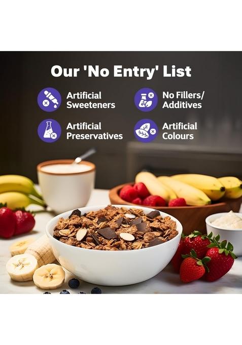 True Elements Dark Chocolate Muesli, Ready-To-Eat Breakfast Cereal, High In Fiber, With Nuts, Seeds, Berries & Wholegrain, 950G