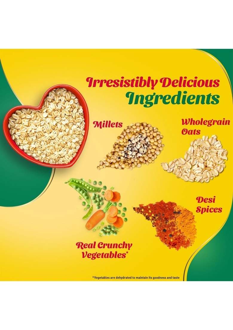Saffola Masala Oats |Veggie Twist | Tasty, Anytime Snack | Ready In 3 Mins | Millets Goodness- With Bajra & Jowar | No Maida, No Added Preservatives | Oats Helps Manage Weight |500G (Pack Of 2) - Indya