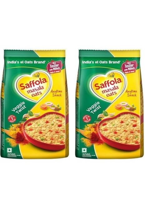 Saffola Masala Oats |Veggie Twist | Tasty, Anytime Snack | Ready In 3 Mins | Millets Goodness- With Bajra & Jowar | No Maida, No Added Preservatives | Oats Helps Manage Weight |500G (Pack Of 2)