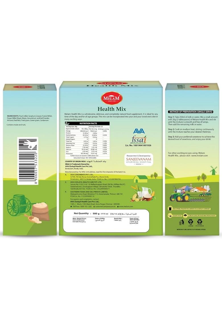 Melam Health Mix Powder 500G For Kids, Adults & Elderly People | Enriched With Green Jackfruit Flour & Millets | Gluten Free With No Added Sugar, Colours Or Preservatives | High In Protein & Fiber